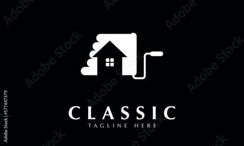 Paint brush roller painting concept real estate building house logo abstract vector template