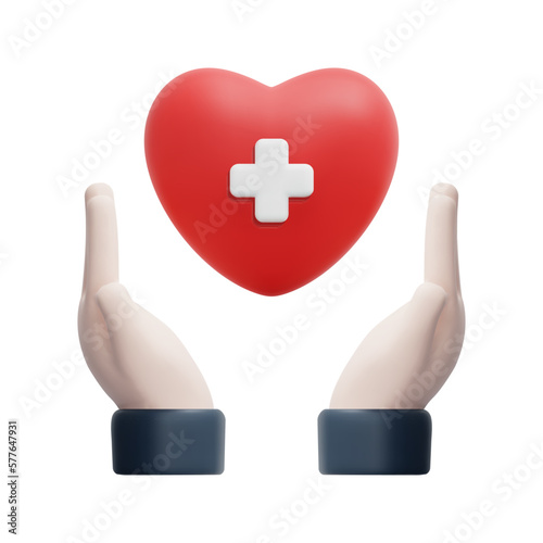 3d hands holding red heart icon vector. Isolated on white background. 3d health insurance concept. Cartoon minimal style. 3d icon vector render illustration.