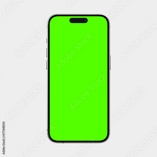 front view white 3d render iphone 14 green screen flat lay mockup mobile phone technology isolated background