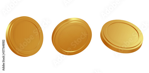 3d render multiple angles minimal mario style animated gold plain coins money finance trade banking isolated background
