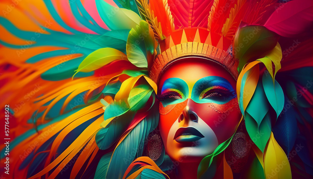 Realistic brazilian carnival colorful illustration, Generative AI