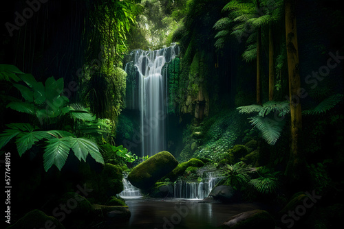 Waterfall in a lush green setting