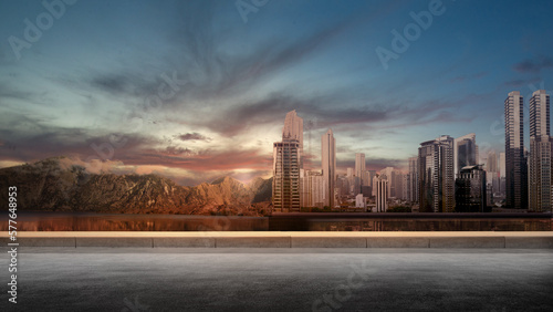 Asphalt road with modern buildings and skyscrapers