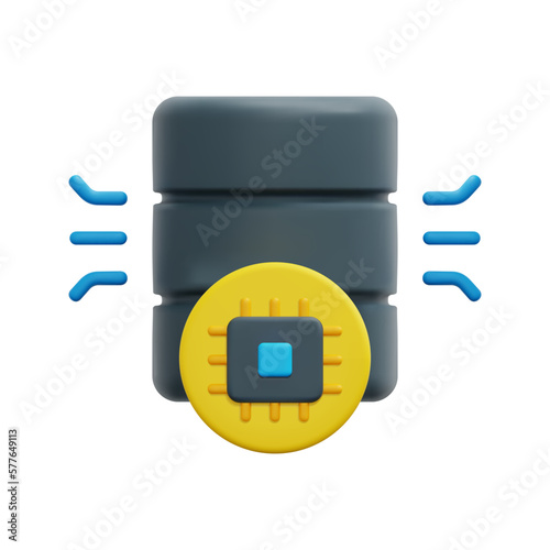 3d data with ai chip icon vector. Isolated on white background. 3d artificial intelligence, business and technology concept. Cartoon minimal style. 3d database icon vector render illustration.