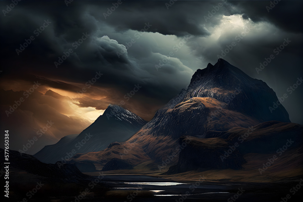 Obraz premium Dramatic stormy sky over a mountain range