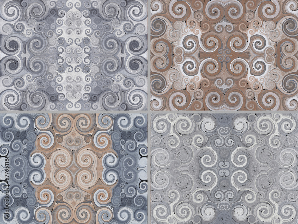 Verschiedene Symmetrische Fliesen mit Ornamentmuster mit vielen Spiralen