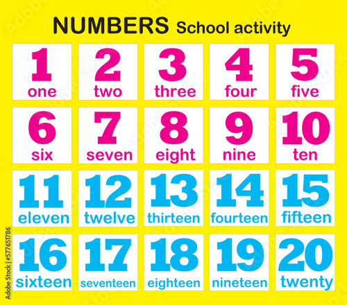set of colorful numbers, vector numbers school activity