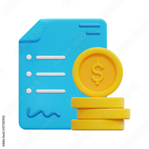 3d report and money coins icon vector. Isolated on white background. 3d accounting, business and finance concept. Cartoon minimal style. 3d asset icon vector render illustration.