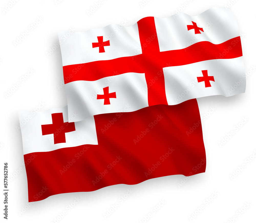 Flags of Kingdom of Tonga and Georgia on a white background