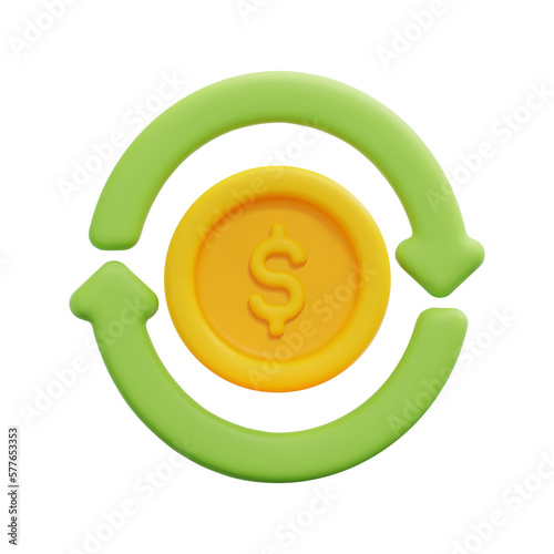 3d return on investment icon vector. Isolated on white background. 3d investment, business and finance concept. Cartoon minimal style. 3d coin with circular arrows icon vector render illustration.