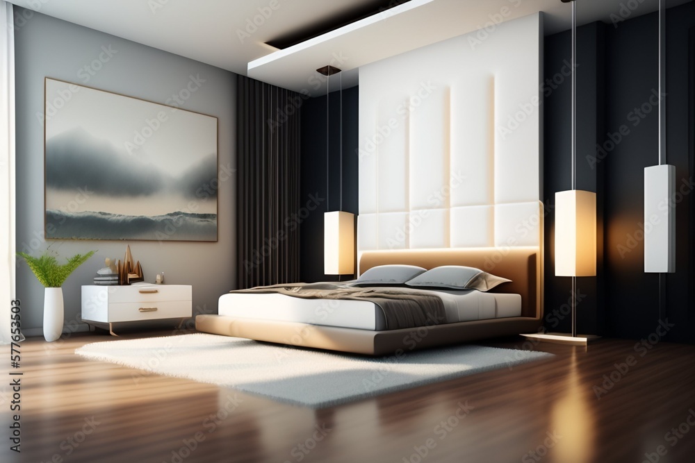 Obraz premium Modern and luxurious black and white bedroom in the house.
