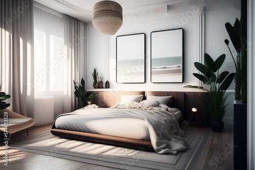 clean and comfortable white minimalist bedroom that provides a relaxing atmosphere.