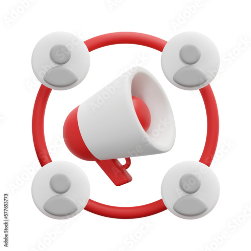 3d outbound marketing icon vector. Isolated on white background. 3d online marketing and social media concept. Cartoon minimal style. 3d loudspeaker with consumer icon vector render illustration.