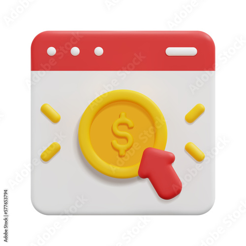 3d pay per click icon vector. Isolated on white background. 3d online marketing and social media concept. Cartoon minimal style. 3d paid marketing icon vector render illustration.