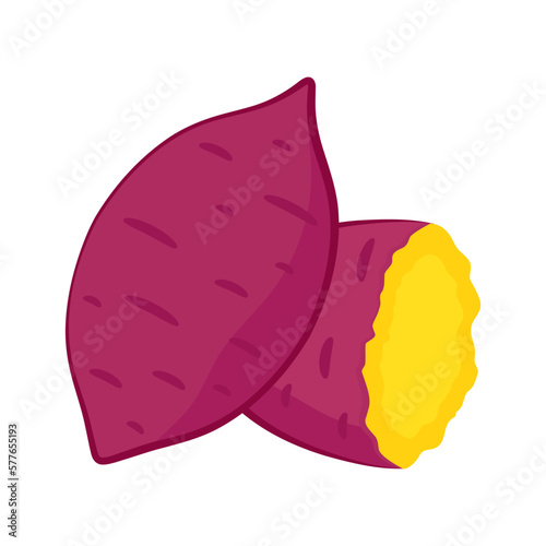 Sweet potato. Organic healthy vegetable. Fresh natural root. Made in vector cartoon flat style. Roasted sweet potato. Japanese Sweet potato.