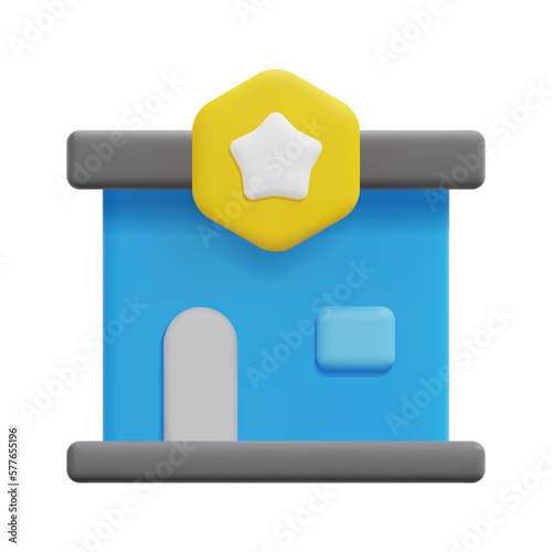 3d police station icon vector. Isolated on white background. 3d building and architecture concept. Cartoon minimal style. 3d building icon vector render illustration.