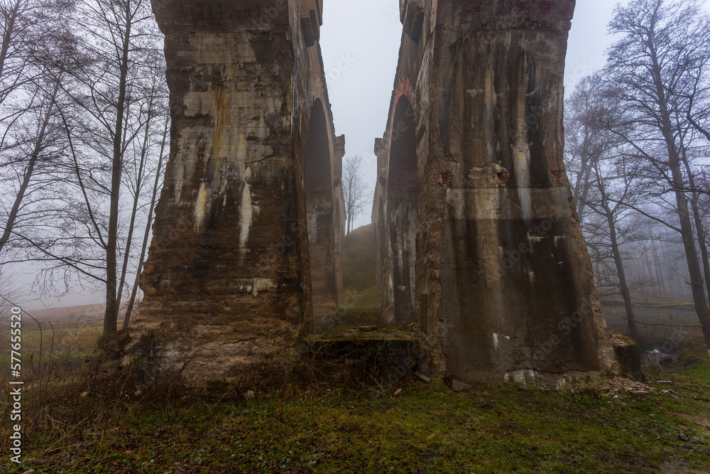 Old concrete railway bridge in Stanczyki, Mazury, Poland