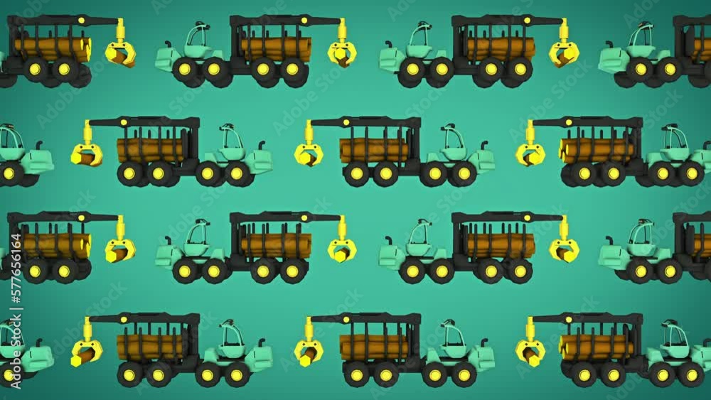 Cartoon Machine Transporting Wood Lumber Logs Creative Background 