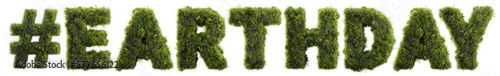 3D render letters made of grass and flowers, easrth day hashtag isolated on white
