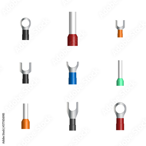 Set of various cable lugs, 3D vector illustration.