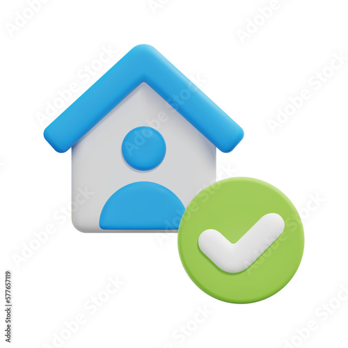 3d house with check marks icon vector. Isolated on white background. 3d rental property and real estate concept. Cartoon minimal style. 3d home icon vector render illustration.