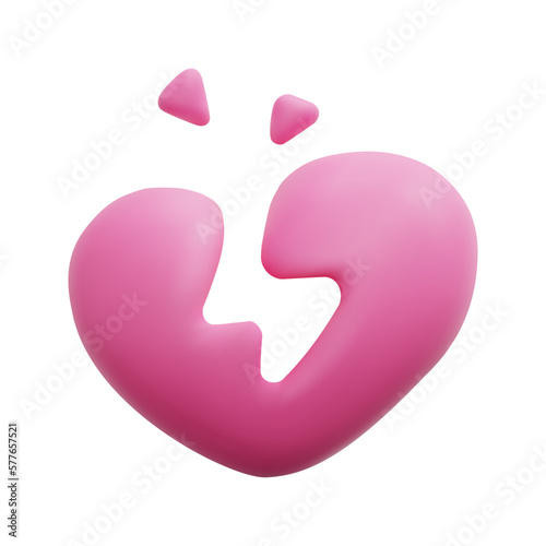 3d broken heart icon vector. Isolated on white background. 3d heart, love and valentine concept. Cartoon minimal style. 3d heart icon vector render illustration.
