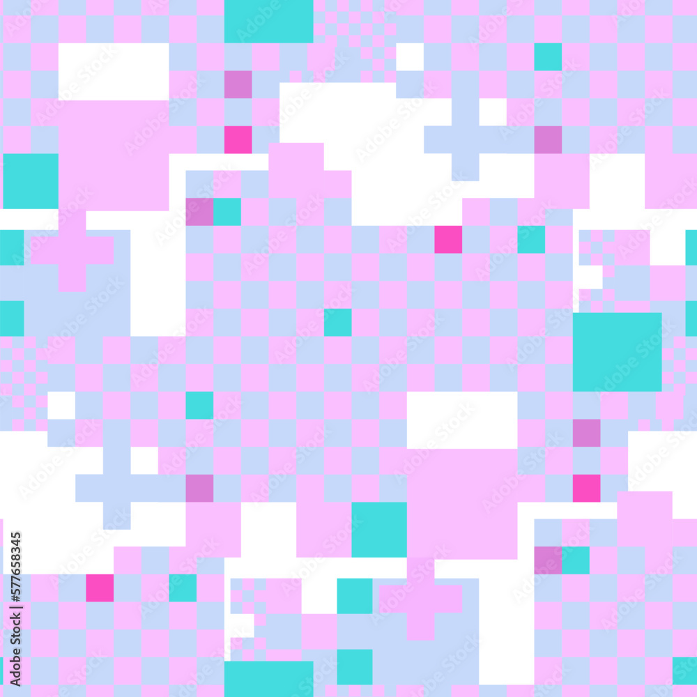 Abstract seamless plaid pattern of colorful rectangles in a pixel art style. Abstract seamless plaid pattern of colorful rectangles in a pixel art style.