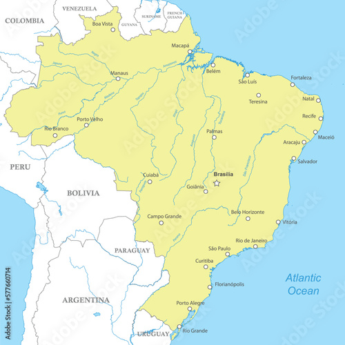 Political map of Brazil with national borders photo