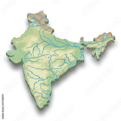 3d isometric relief map of India