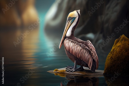 Pelican on the shore. Generative AI, Generative, AI