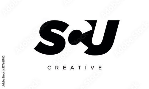 SCU letters negative space logo design. creative typography monogram vector