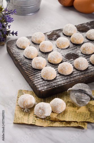 Kue putri salju or snow white cookies. islamic cookies biscuit for eid mubarak tradition
