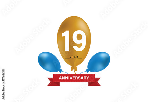 19th Anniversary celebration background. balloons Anniversary.