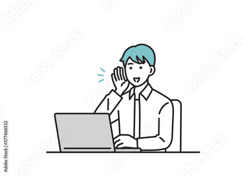 パソコンで仕事をする男性のイラストセット
