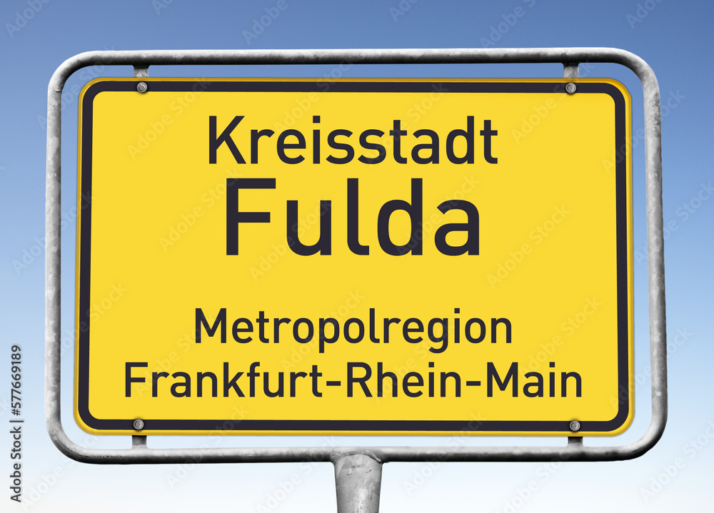 Ortswerbeschild Kreisstadt Fulda, Metropolregion, Frankfurt-Rhein-Main