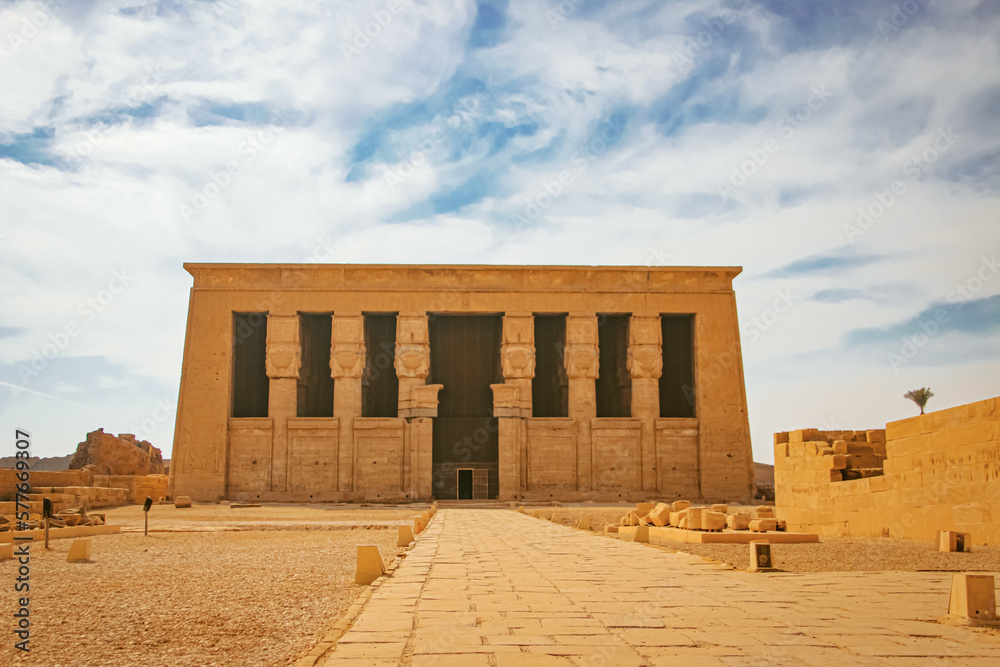 The ruins of the beautiful ancient temple of Dendera or Hathor, Egypt, Dendera The ruins of the beautiful ancient temple of Dendera or Hathor, Egypt, Dendera
