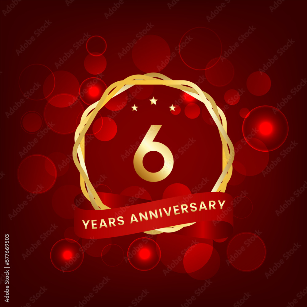 6 years anniversary. Anniversary template design with gold number and ...