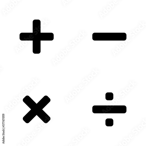 Mathematical Calculator Sign Icon Set including Plus Minus Divide Multiply Symbols. Vector Image.