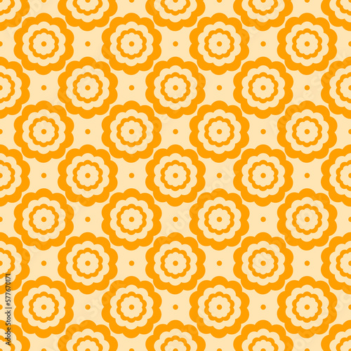 Vivid orange peel & peach seamless abstract flowers pattern