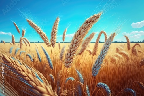 Ears of golden wheat. Wheat field. Rural landscape