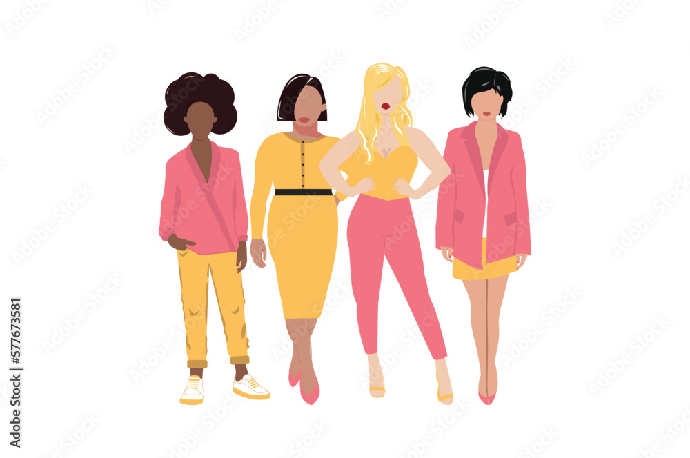 Obraz premium Vector flat body positive fashion women 