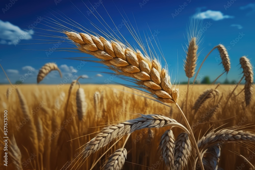Ears of golden wheat. Wheat field. Rural landscape Ears of golden wheat. Wheat field. Rural landscape