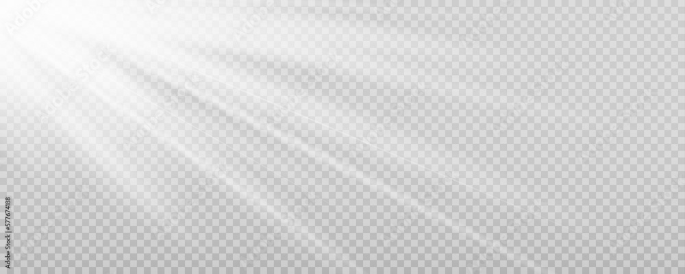 Shining sun glare rays, lens flare vector illustration. Sunlight glowing png effect. White beam sunrays sky background.