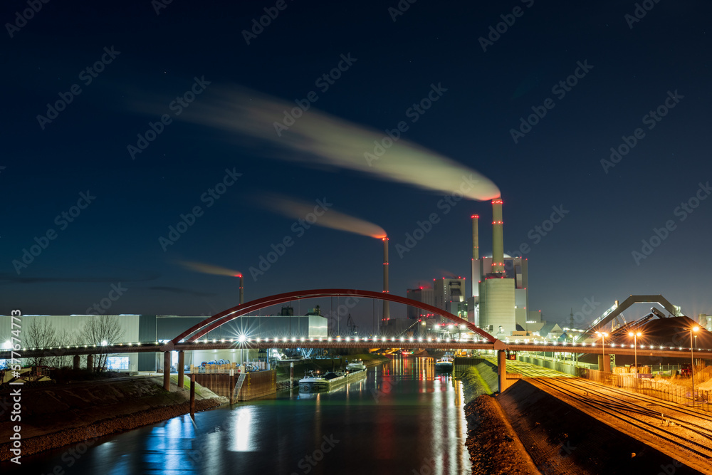 coal power plant at night