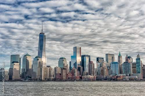 Hudson River and Manhattan Cityscape with One World Trade Center in Background. NYC, USA