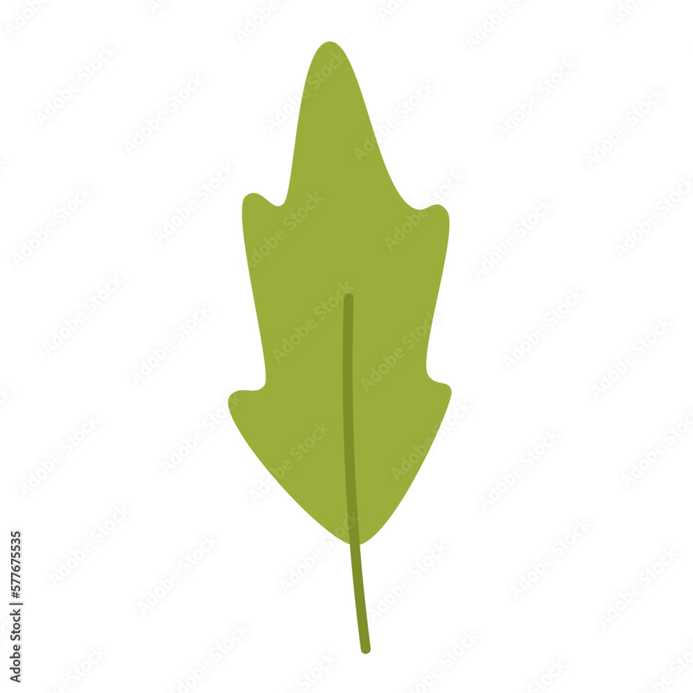 Vector clipart with green leaf in flat design. Leaf of plant in green color. Foliage. Spring botanical illustration. Vector clipart with green leaf in flat design. Leaf of plant in green color. Foliage. Spring botanical illustration.