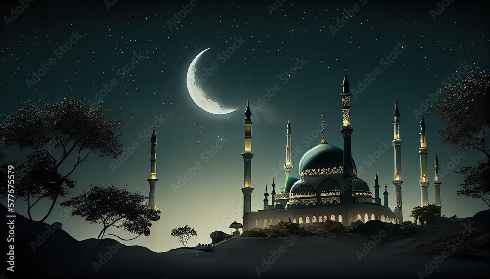 ramadan Kareem background illustration. Ramadan Kareem background with mosque. generative Ai