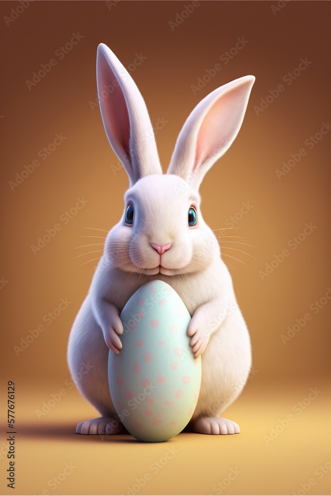 Happy Easter. Cute easter bunny with easter eggs. Generative AI