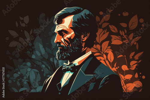 A portrait of Abraham Lincoln background flat design illustration. Generative ai. photo
