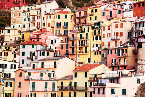 Fototapeta Naklejka Na Ścianę i Meble -  Beautiful texture of colored houses in Manarolа, Cinque Terre, Liguria, Italy, Europe